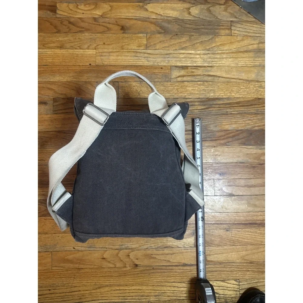 Toms Trekker Excursion Canvas Backpack Grey W/White Straps Button/Zipper Adjust